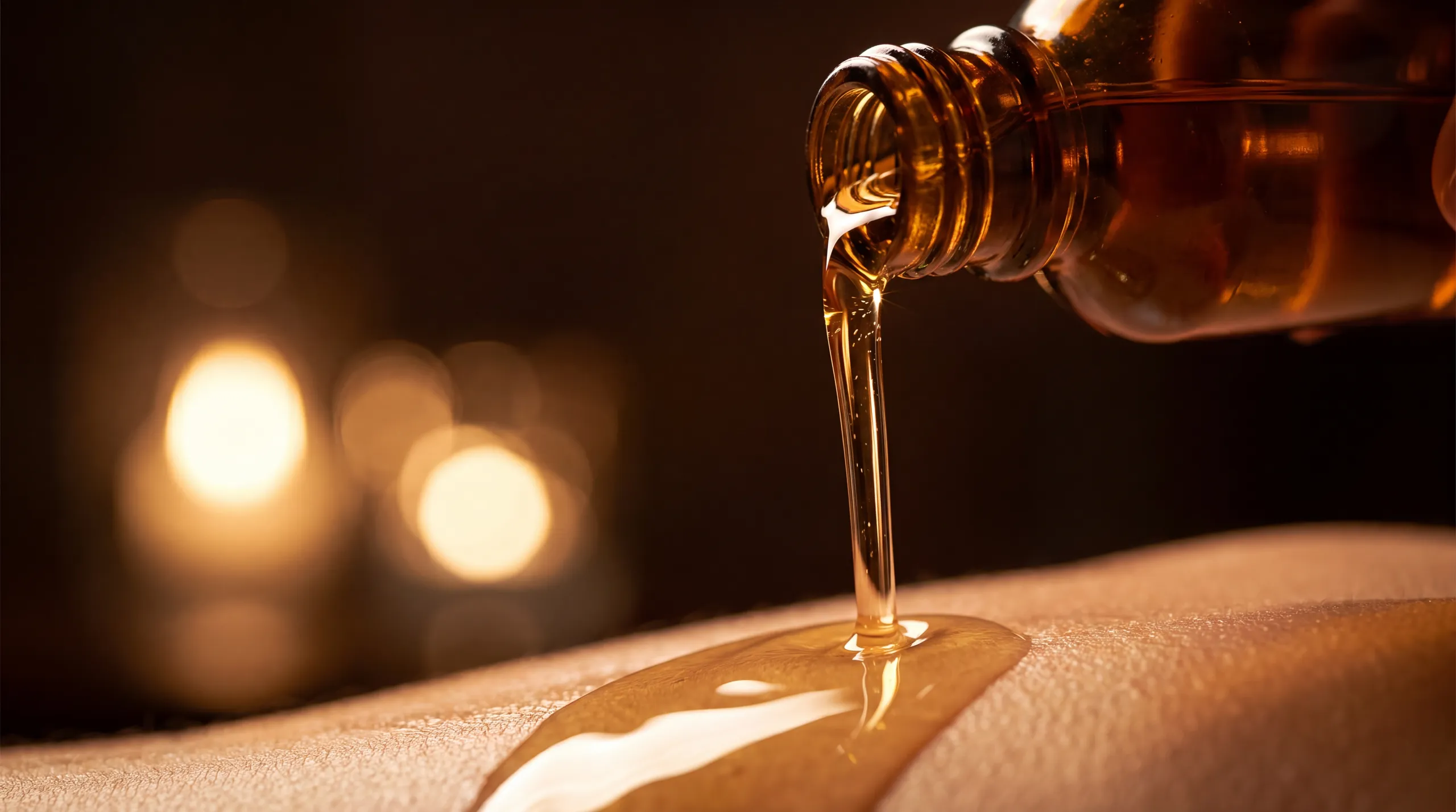 Warm oil poured slowly before the massage
