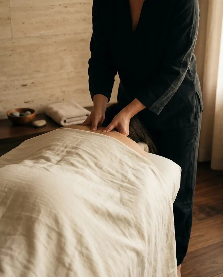 Shiatsu acupressure - thumb pressure on meridian points